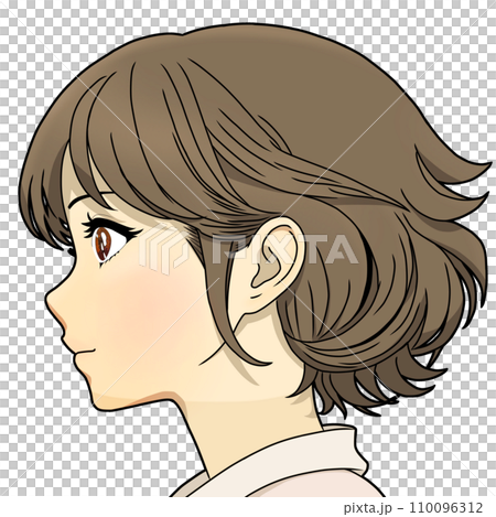 横向きで何かを見つめているアニメキャラクター風の女の子のイラスト(AI生成画像) 110096312