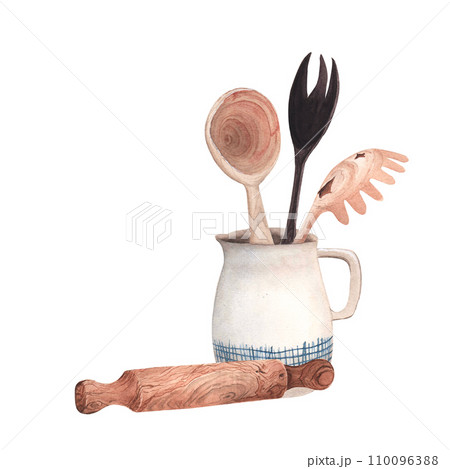Watercolor composition with kitchen utensils Watercolor composition with kitchen utensils 110096388