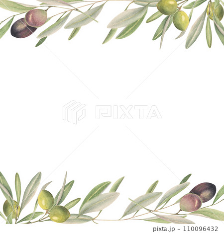 Watercolor frame with olive branches Watercolor frame with olive branches 110096432