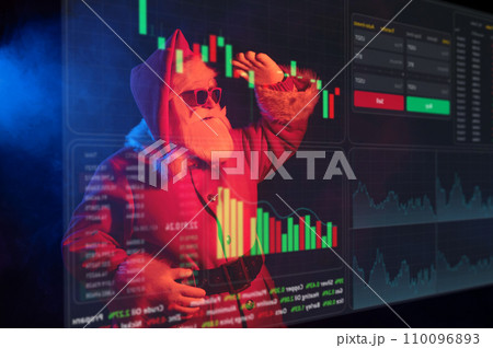 Santa Claus is looking at the HUD menu. Stock charts. brokerage terminal. 110096893