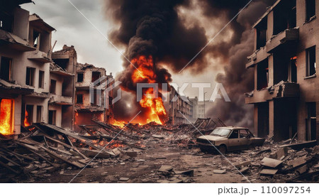 Destroyed and burned buildings as a result of military operations and earthquakes. Destroyed and burned buildings as a result of military operations and earthquakes. 110097254