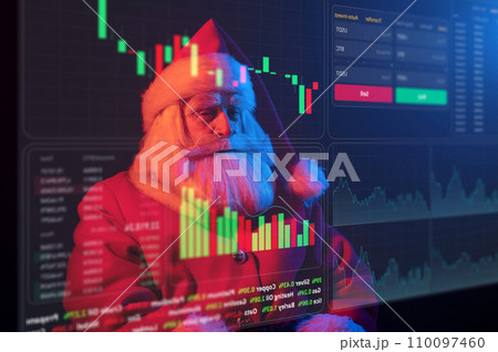 Santa Claus is looking at the HUD menu. Stock charts. brokerage terminal. Santa Claus is looking at the HUD menu. Stock charts. brokerage terminal. 110097460