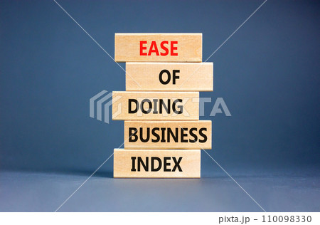 Ease of doing business index symbol. Concept words Ease of doing business index on wooden blocks. Beautiful grey table grey background. Business, ease of doing business index concept. Copy space. Ease of doing business index symbol. Concept words Ease of doing business index on wooden blocks. Beautiful grey table grey background. Business, ease of doing business index concept. Copy space. 110098330
