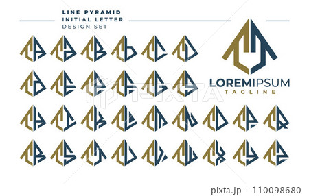 Set of geometric pyramid letter T TT logo design 110098680