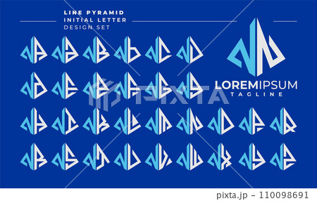 Line abstract pyramid initial letter N NN logo design set Line abstract pyramid initial letter N NN logo design set 110098691
