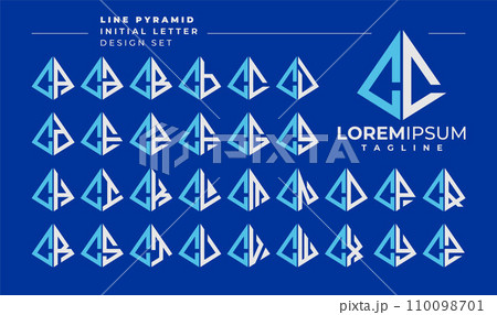 Line abstract pyramid initial letter C CC logo design set Line abstract pyramid initial letter C CC logo design set 110098701