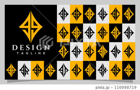 Set of sharp abstract rhombus lowercase letter G GG logo, number 9 99 design 110098719