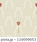 アンティークな白いリボンと赤い薔薇のシームレスパターン 110099053