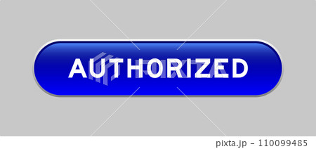 Blue color capsule shape button with word authorized on gray background 110099485