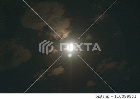 full moon floating on dark sky covering by cloud in night  110099953