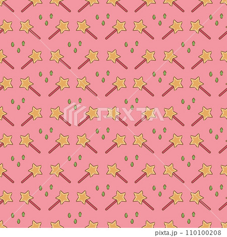 Seamless pattern with magic wands and raindrops. Cartoon doodle illustration. 110100208