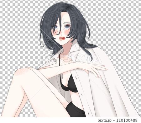 A woman in underwear with a nosebleed 110100489