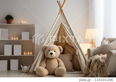 Modern interior of a nursery or playroom with a tent or wigwam 110101286