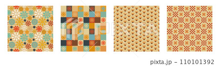 A retro style seamless patterns set with a retro hippie flower aesthetic 110101392