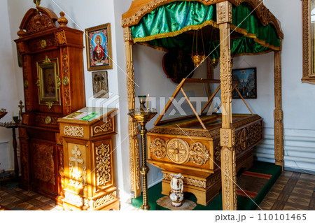 Reliquary with part of relic of St. Ilya Muromets in Holy Trinity Church in the village Karacharovo near Murom, Russia Reliquary with part of relic of St. Ilya Muromets in Holy Trinity Church in the village Karacharovo near Murom, Russia 110101465