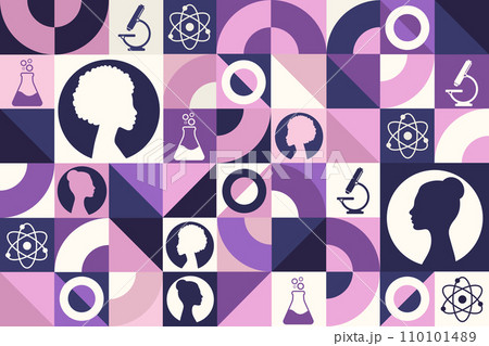 International Day of Women and Girls in Science. February 11. Seamless geometric pattern. Template 110101489