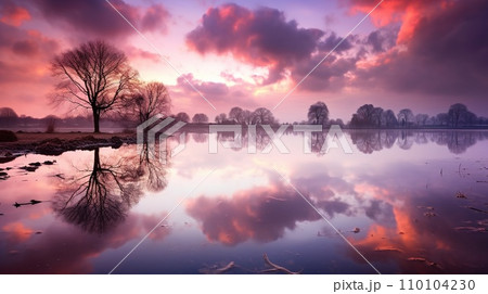 Winter's Beauty, nature's tranquility, snow-covered landscape, lonely tree. Vertical shot. AI-generated content 110104230