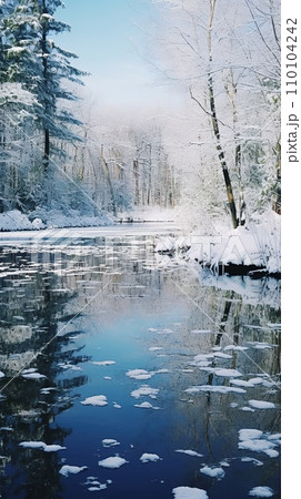 Winter's Beauty, nature's tranquility, snow-covered landscape, lonely tree. Vertical shot. AI-generated content Winter's Beauty, nature's tranquility, snow-covered landscape, lonely tree. Vertical shot. AI-generated content 110104242