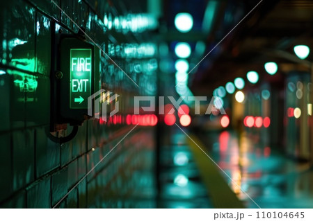AI-generated content. The indicator light shows the word FIRE EXIT. Generative AI 110104645