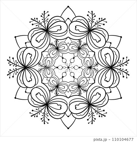 Mandala decorative element. Round pattern. Doodle elegant vector illustration. Coloring book page. Mandala decorative element. Round pattern. Doodle elegant vector illustration. Coloring book page. 110104677