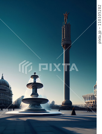 夜明け前の街の広場の噴水のイラスト 夜明け前の街の広場の噴水のイラスト 110105282