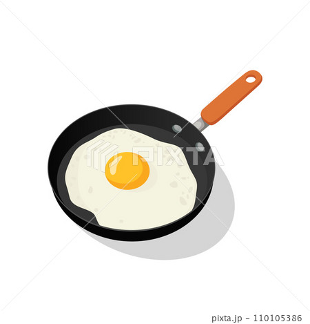 Vector Flat Fried Egg, Omelet in a Frying Pan Isolated on White Background. Sunny Side Up, Healthy Breakfast, Protein Food, Diet Meal Concept. Design Template Vector Flat Fried Egg, Omelet in a Frying Pan Isolated on White Background. Sunny Side Up, Healthy Breakfast, Protein Food, Diet Meal Concept. Design Template 110105386