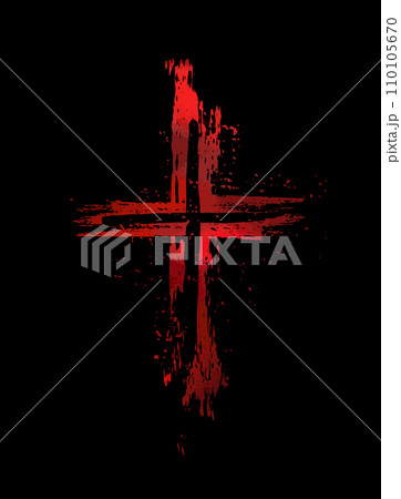 Red religious cross on a black background. bloody cross, hand drawing. Not AI. Vector illustration Red religious cross on a black background. bloody cross, hand drawing. Not AI. Vector illustration 110105670