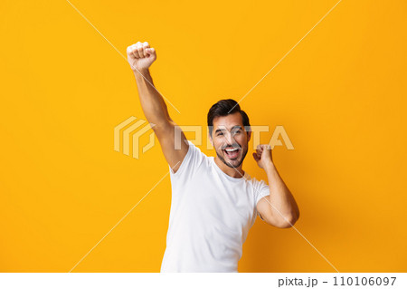 Mockup man shirt white background t-shirt clothing template lifestyle model casual studio portrait space copy 110106097