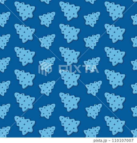 Blue Xmas Sweets Seamless Pattern for Christmas Holiday Scrapbooking or Gift Wrapping Papers. Xmas Texture with Pine Tree Cookies or Biscuits 110107007