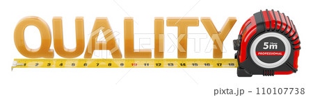 Quality measuring concept, with measuring tape. 3D rendering 110107738