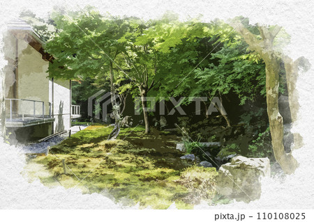 水彩画風 小浜 常高寺 滴翆園 福井県小浜市 水彩画風 小浜 常高寺 滴翆園 福井県小浜市 110108025