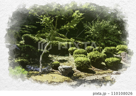 水彩画風　小浜　常高寺　滴翆園　福井県小浜市 110108026