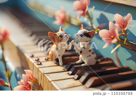 ピアノとネコちゃん(桜）-3 110108788