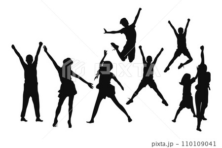 Silhouette collection of happy people jumping in various poses. 110109041