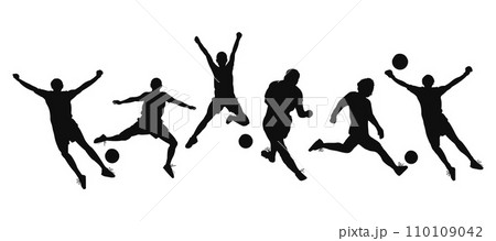 Silhouette collection of people playing football in various poses 110109042