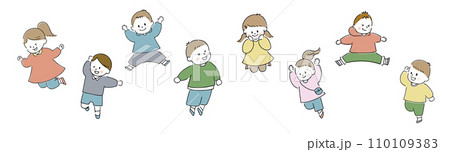 ジャンプする8人のこどものイラスト 110109383