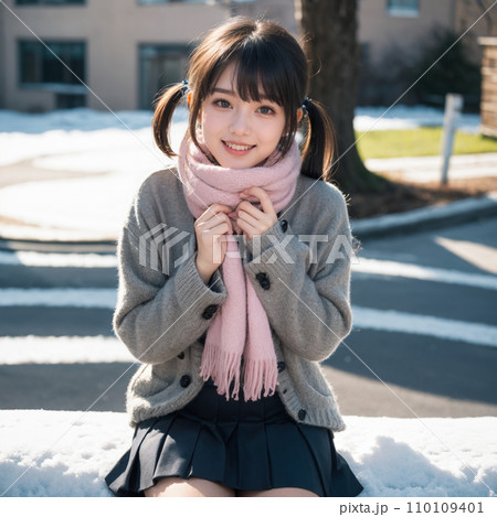 マフラーをしたツインテールの女性 マフラーをしたツインテールの女性 110109401