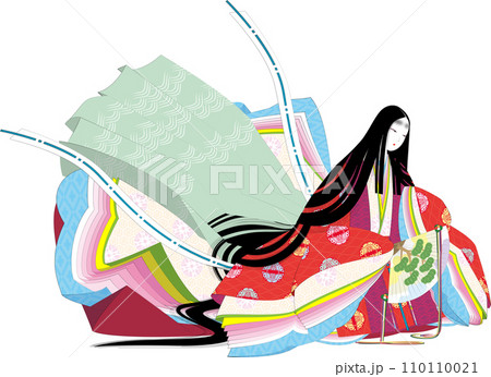 平安絵巻風の十二単衣を着た女性のイメージイラスト 110110021