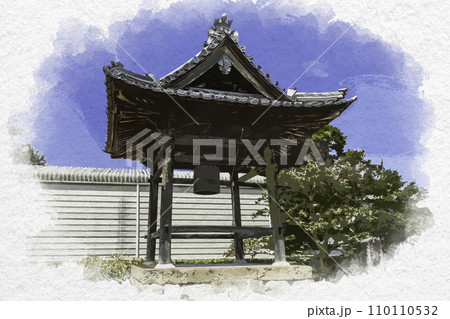 水彩画風　小浜　長源寺　鐘楼　福井県小浜市 110110532