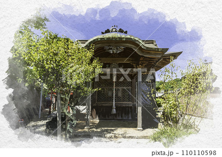 水彩画風　小浜　天満神社　社殿　福井県小浜市 110110598