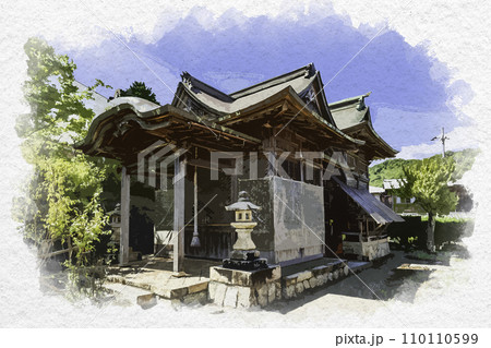 水彩画風　小浜　天満神社　社殿　福井県小浜市 110110599