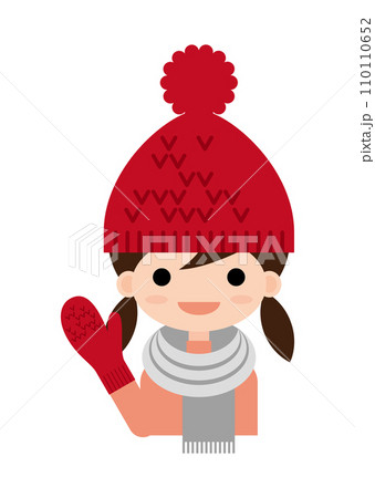 手を振っている赤いニット帽の女の子 110110652