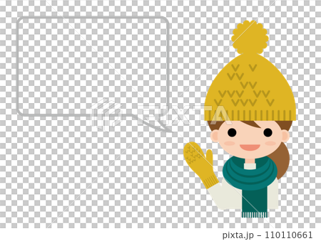 A woman in a yellow knitted hat and a speech bubble A woman in a yellow knitted hat and a speech bubble 110110661