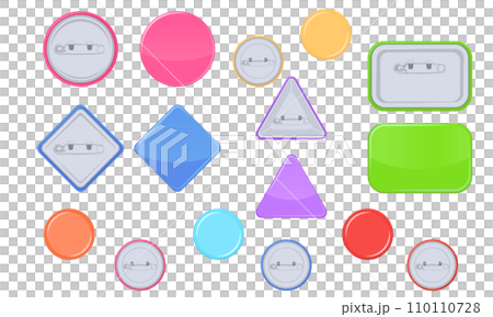 Illustration of tin badges of various shapes 110110728