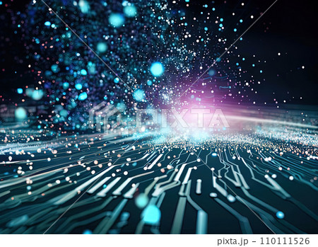 abstract futuristic digital landscape particles on circuit board  110111526