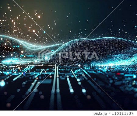 abstract futuristic digital landscape particles on circuit board  110111537