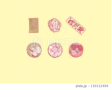 カシスケーキ、クレープケーキ、ティラミス、苺パフェ、ラムレーズンケーキ、チョコケーキ 110112494