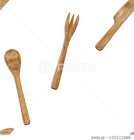 A seamless pattern of a bamboo spoon, a fork and a knife 110112866
