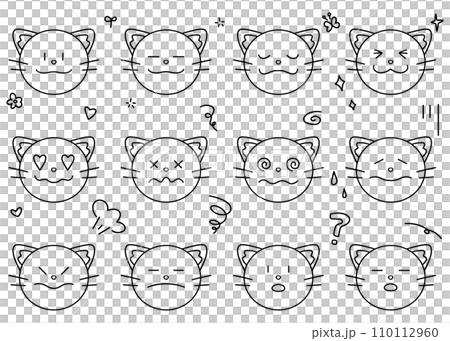 手書きの猫の顔文字セット 表情のバリエーション 手書きの猫の顔文字セット 表情のバリエーション 110112960