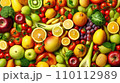 Top view of Different fresh organic vegetables and fruits. Food background. 110112989